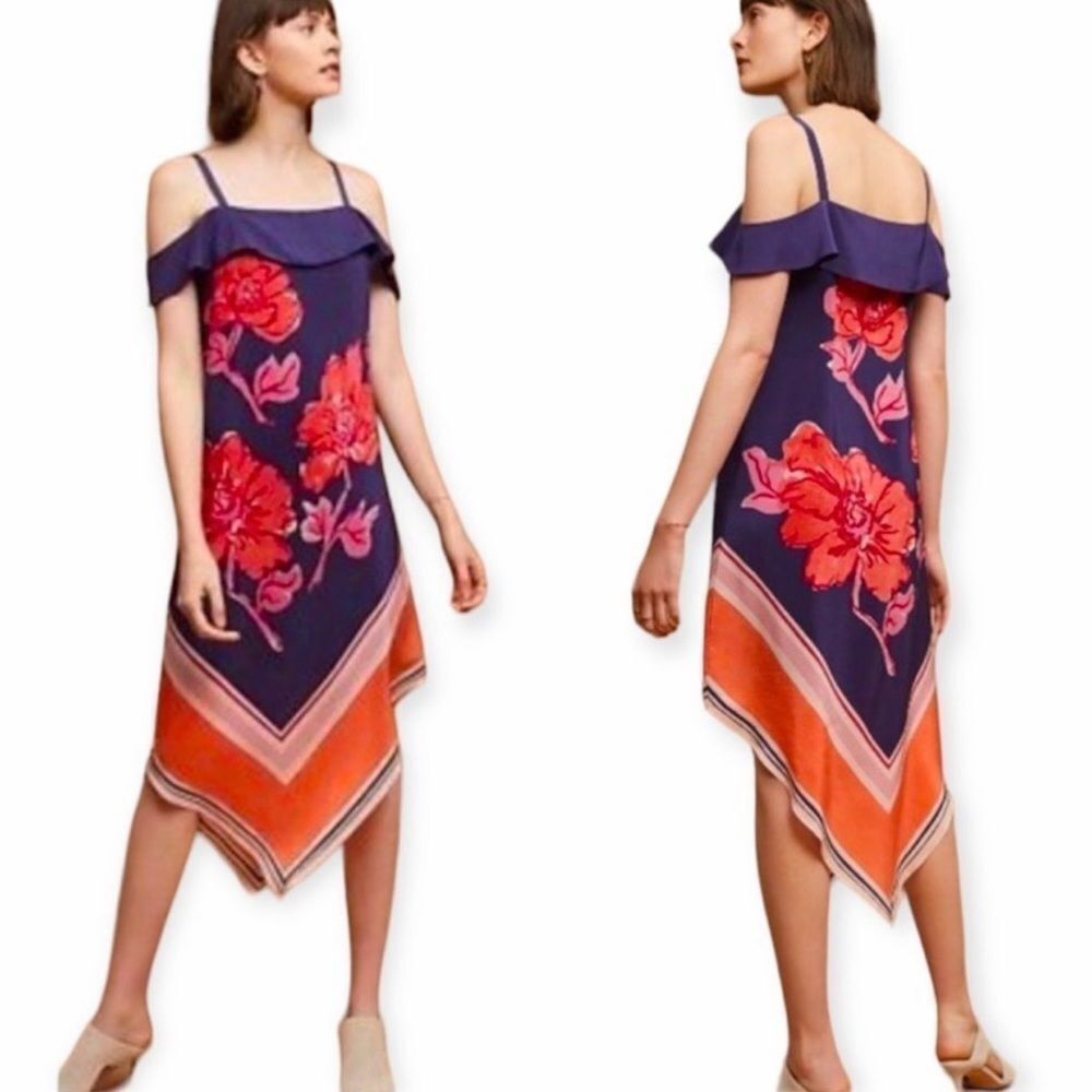 Anthropologie by Moulinette Sours Tilda Floral Handkerchief 100% Silk Dress Sz S